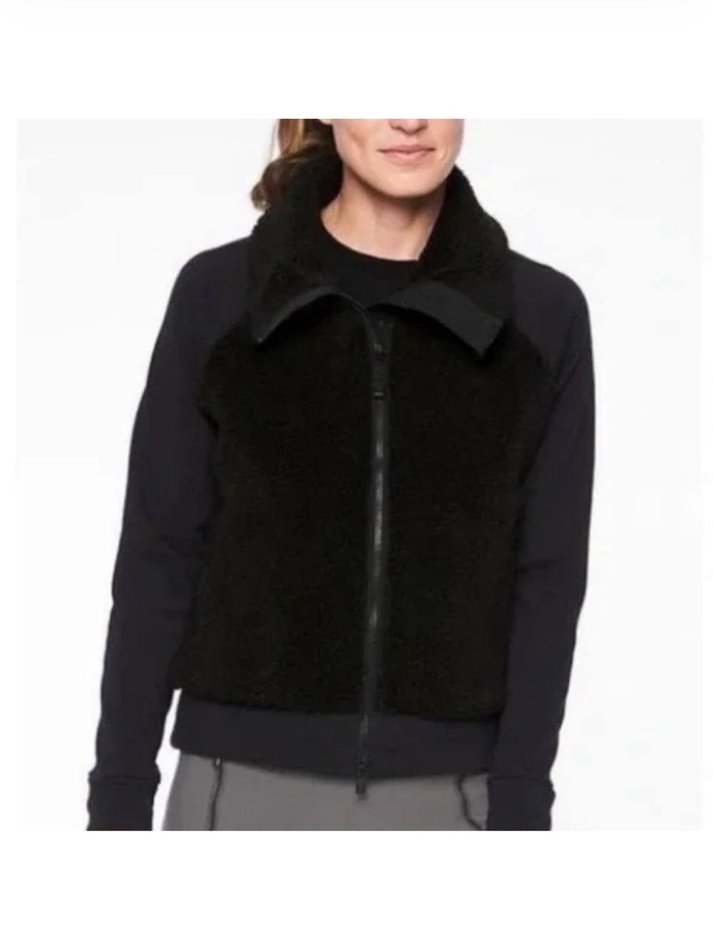 Athleta Black Sherpa Fleece Zip-Front Jacket